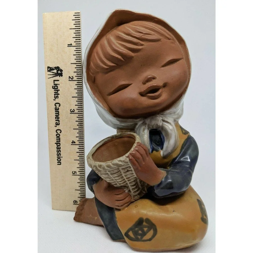 Vintage Japanese UCTCI Clay Pottery Girl Vase Figurine Redware Stoneware Art